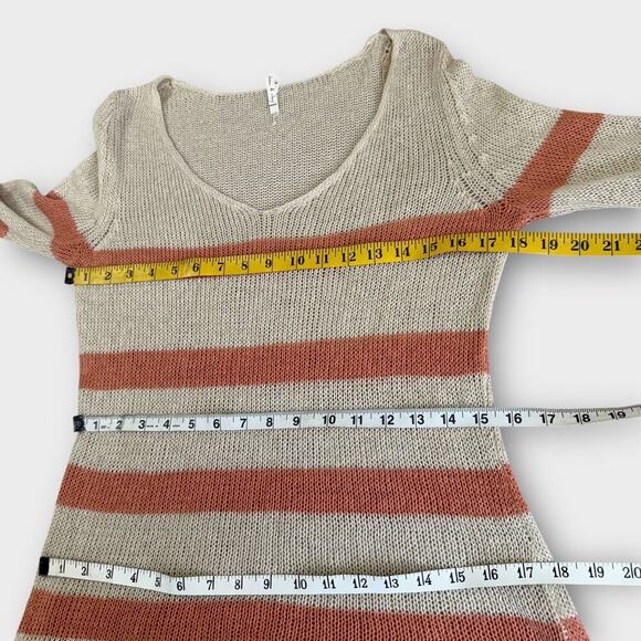 Willow & Clay Linen Blend Fringed Knit Lightweight Sweater Size S Striped Cream - Picture 12 of 14